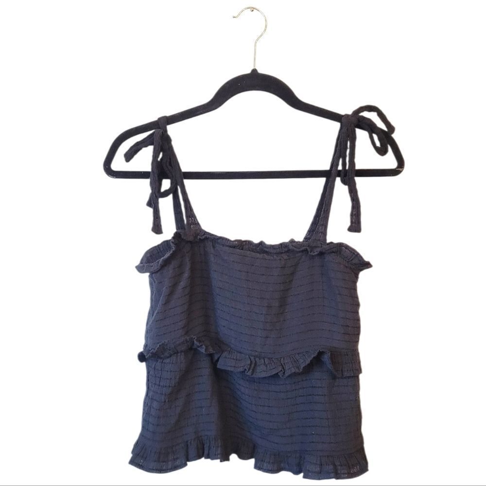 Heatherly Black Ruffle Tie Strap Tank Top Size S